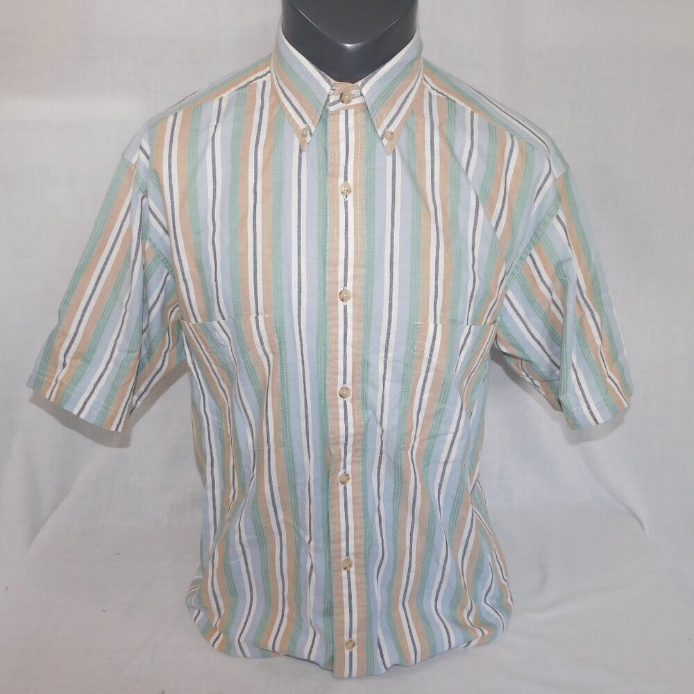 VTG Eddie Bauer Northwest Chambray Striped Short Sleeve Button Shirt Mens M